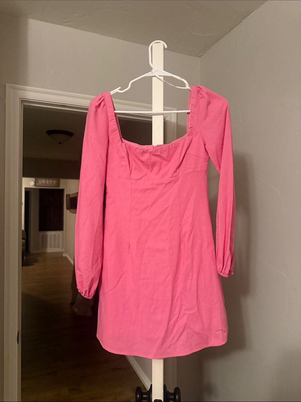 Princess Polly Bright Pink Long-Sleeve Square Neck Mini Dress